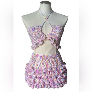 Handmade Crochet Two-Piece Set in Pastel Multicolor